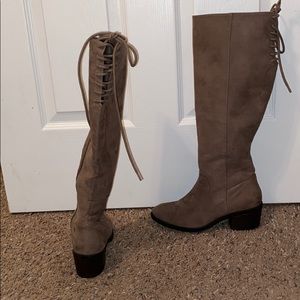 Tan below the knee boots